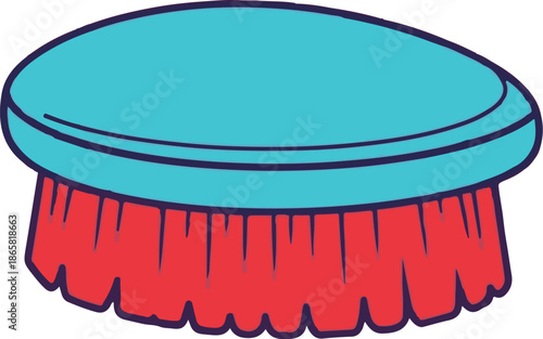 A blue brush with red bristles and a dark outline