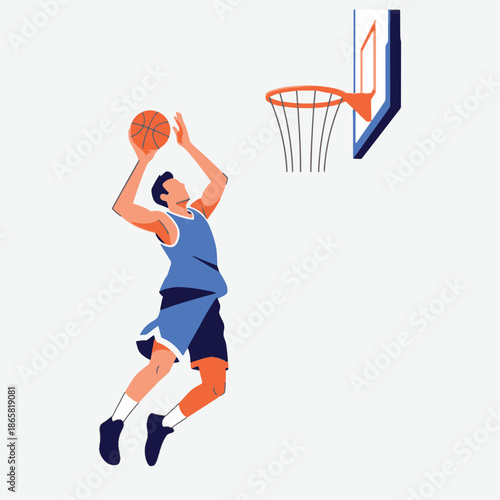 Basketball Player Shooting Ball, Dynamic Sports Illustration