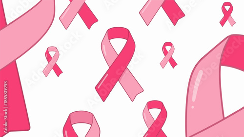 A pattern of pink ribbons on a white background