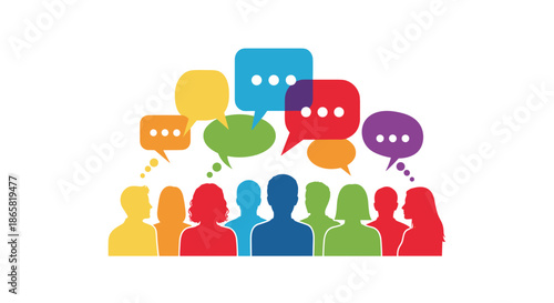 Two hands hold up smartphones with blank white screens against a background of overlapping blue and white circles.