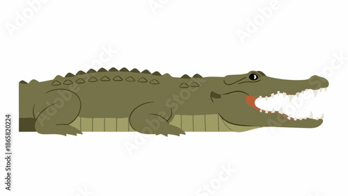 A cartoon alligator with its mouth wide open, revealing sharp teeth and an orange tongue