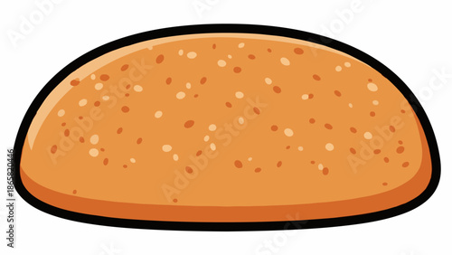 A cartoon-style image depicts a single, round, light brown bread bun with numerous small, scattered seeds on its top surface