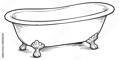 Line art illustration of an antique bathtub depicting a classic bathroom design for interior decoration