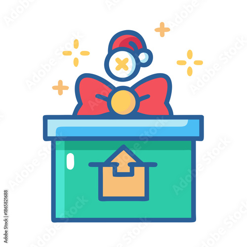 Colorful donation box with jester toy representing charity gifts and giving