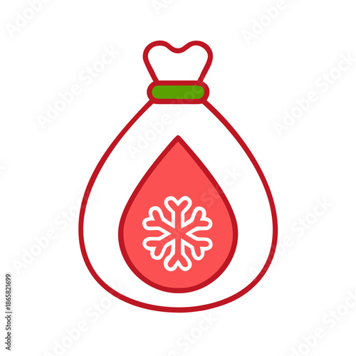Christmas gift sack with snowflake symbol in simple red outline vector style