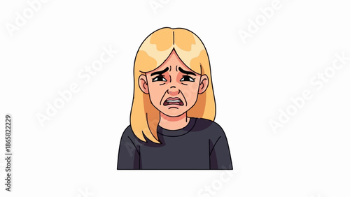 A pixel art portrait of a blonde girl with a distressed, grimacing expression