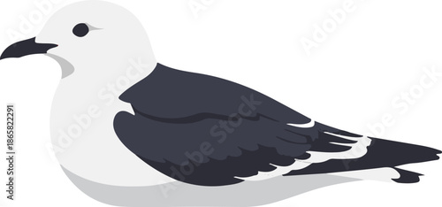A pixelated depiction of a white bird with dark gray wings rests on a faint shadow