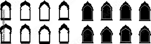 Islamic Arch and Window Frame Set - Arabic Doorway Silhouette Collection - Oriental Border Vector