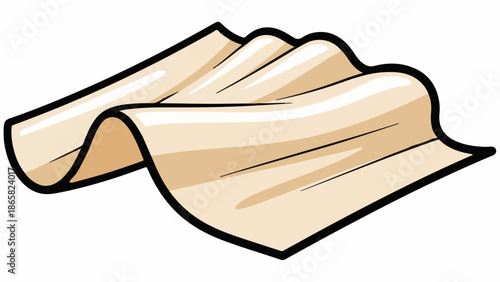 A light brown, cartoon-like illustration of a folded paper or cloth with a thick black outline