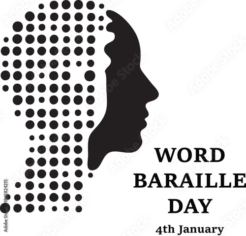 World Braille Day silhouette illustration of blind person reading braille book accessibility awareness vector