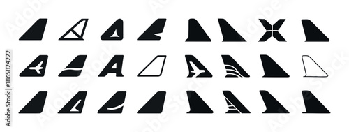 Unique tailfin silhouettes: graphical icons of airplane design variations