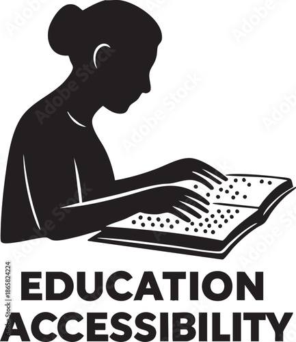 World Braille Day silhouette illustration of blind person reading braille book accessibility awareness vector