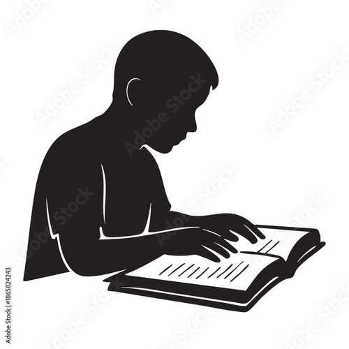 World Braille Day silhouette illustration of blind person reading braille book accessibility awareness vector