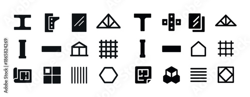 Industrial engineering icons set featuring construction and architecture symbols