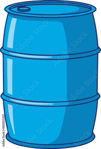A bright blue barrel with three raised bands and a circular lid