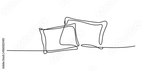 Continuous line art drawing of two soft pillows for sleeping and home decoration.