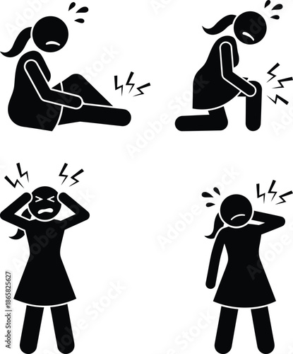 Woman experiencing various pains and discomforts