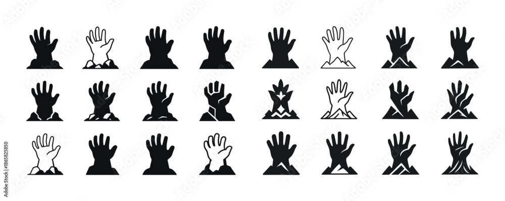 Fototapeta premium Collection of black and white hand icons set in various gestures and designs