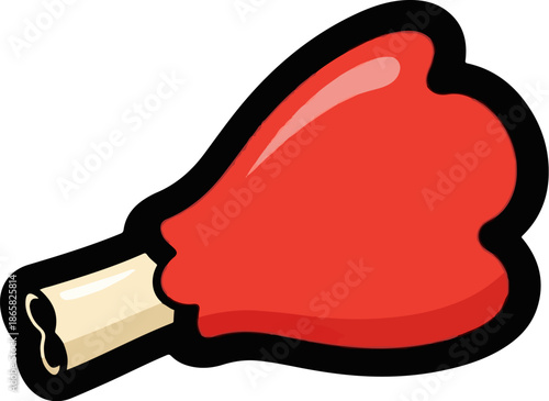 A bright red, stylized meat leg with a bone protruding