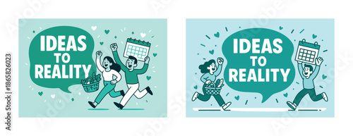 Young diverse adults celebrating success and achievements with basket and calendar