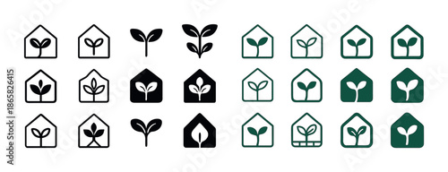 Variety of plant icons in different styles and colors