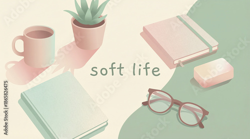 Pastel minimal branding backgrounds for startups Minimalist Flat Lay with Notebook, Coffee, and Succulent - Soft Life Theme Soft aesthetic visuals for lifestyle and beauty brands
