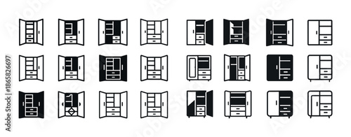 Set of wardrobe icons with different designs and configurations