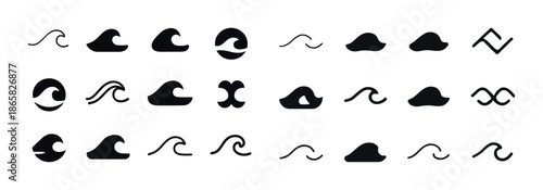 Abstract ocean wave symbols and nautical icons collection