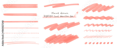 手描きのハイライトラインマーカーセット。アンダーライン。重要なポイント、テキストを強調する時の罫線の装飾。