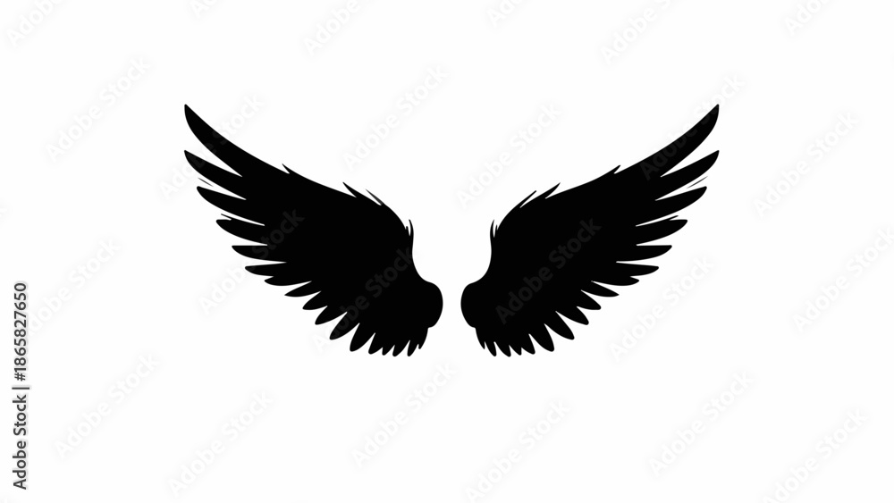 Obraz premium Sleek black angel wings spread wide against a clean white background