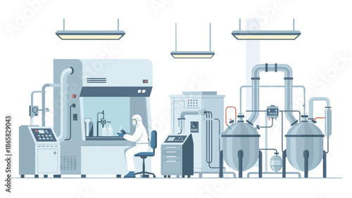 Modern laboratory with scientist working in high-tech chemical plant