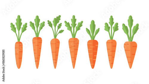 Flat design fresh carrot icons with green leaves in a seamless pattern on white background