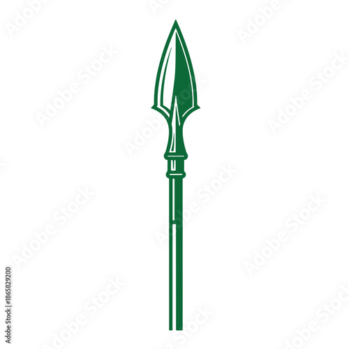 Green spear with pointed tip and long shaft for hunting or fishing  isolated on transparent background