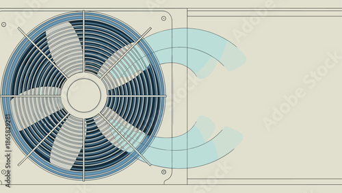 Minimalist blueprint style air conditioner unit design with cooling fan