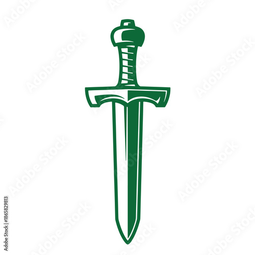 Green sword with hilt and blade isolated on white background