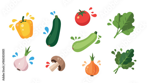 Fresh vegetable collection in colorful flat style with splash elements