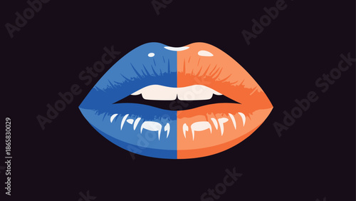 Pop art style lips with vibrant dual tone colors on dark background