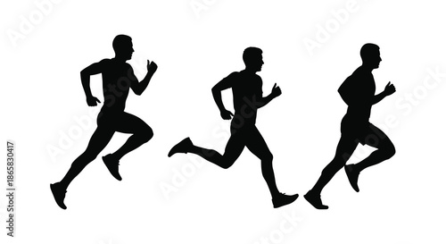 three runners in motion depicted as solid black shapes against a white backdrop a striking silhouette