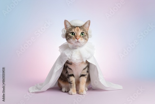Minimal Cat in Costume with Pastel Background