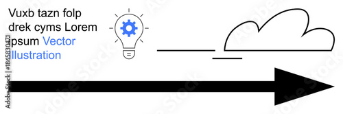 Innovation, creativity, problem solving, process management, technology, progress visualization. A lightbulb with a gear, cloud line and large arrow. Innovation and creativity theme