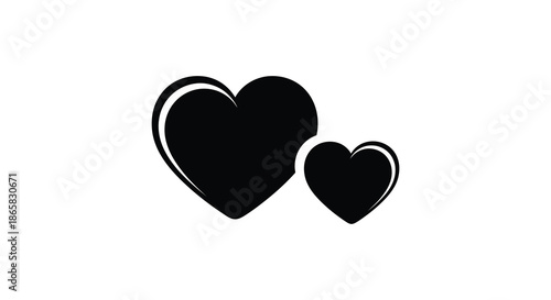 A simple depiction of two black hearts of varying sizes against a white background silhouette
