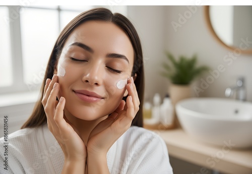 Radiant Skincare Routine — Woman Applying Moisturizer for Healthy, Glowing Skin