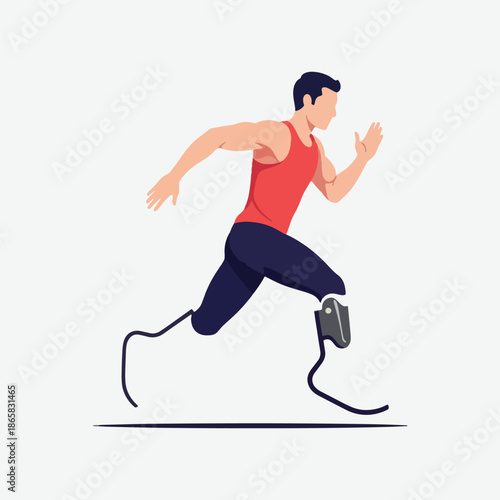 Disabled male athlete with prosthetic leg running vector