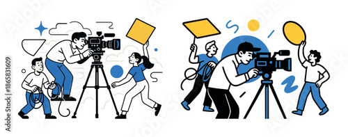 Diverse film crew with cameras and equipment: creative collaboration scene