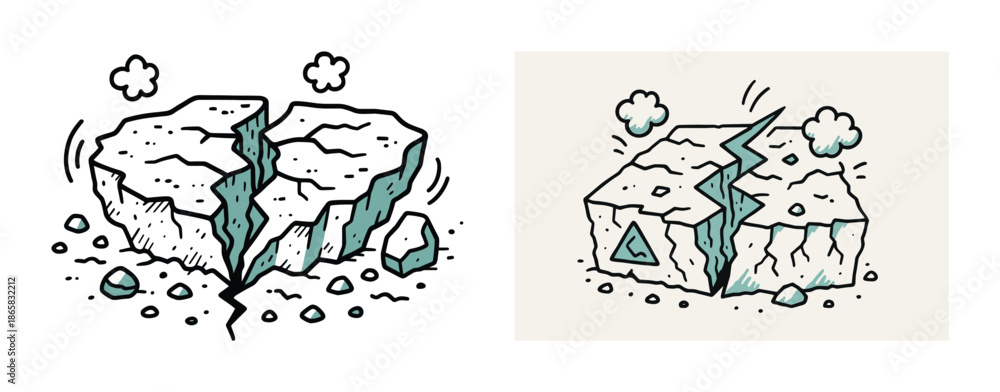 Fototapeta premium Cracked earth illustration with floating rocks and decorative design