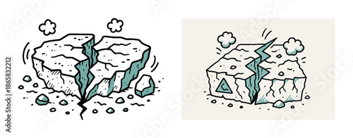 Cracked earth illustration with floating rocks and decorative design