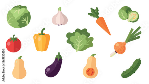 Colorful fresh vegetables set in flat design style