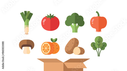 Flat design fresh vegetables and fruits in a box