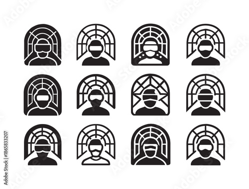 Virtual Reality Icons. Virtual reality and its impact on the internet experience. Icon set. Set Logo of Virtual reality and its impact on the