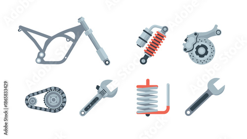 Flat bicycle and tool components set for mechanics and repairs